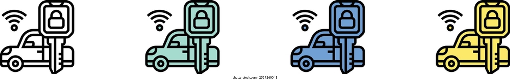 car key icon. Outline, Green, Blue and Yellow Style Design Isolated On White Background