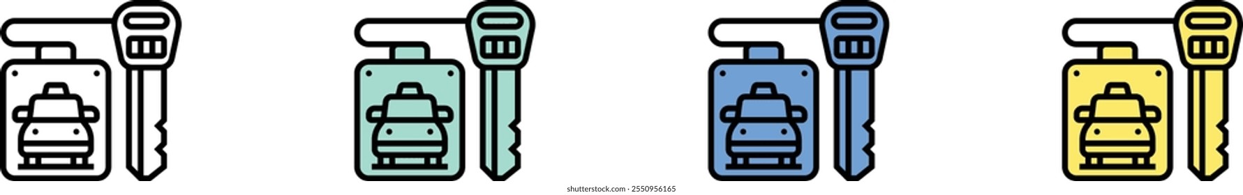car key icon. Outline, Green, Blue and Yellow Style Design Isolated On White Background