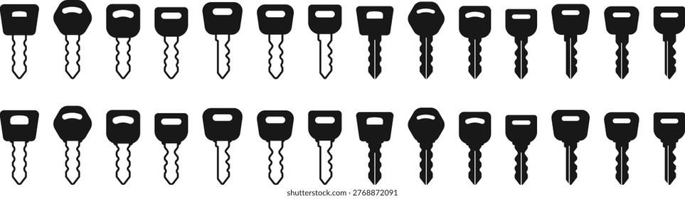 Car Key Icon Set. Keyless entry and vehicle access sign. Vehicle Remote Symbols. Central locking and vehicle protection sign. Smart car key and fob icons

