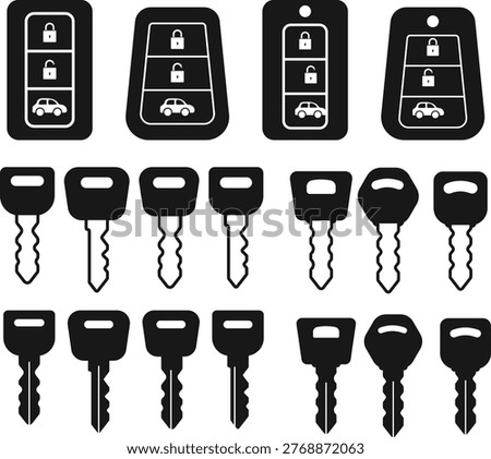 Car Key Icon Set. Vehicle Remote Symbols. Central locking and vehicle protection sign. Smart car key and fob icons. Modern web policy design
 Stock photo © 