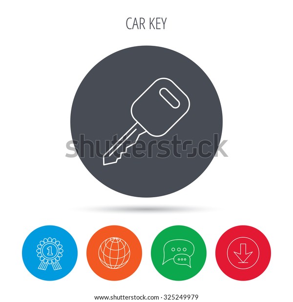 Car key icon.
Transportat lock sign. Globe, download and speech bubble buttons.
Winner award symbol.
Vector