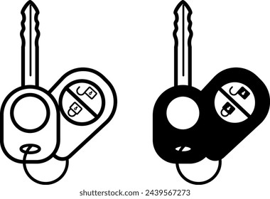 Car Key Icons. Black and White Vector Icons of Vehicle Keys. Security Alarm System. Car Service Concept