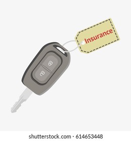 Car key with Insurance label. Flat vector illustration isolated on white background