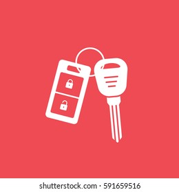 Car Key And Label Flat Icon On Red Background