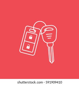 Car Key And Label Line Icon On Red Background