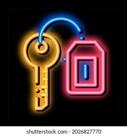 Car Key Label neon light sign vector. Glowing bright icon Car Key Label isometric sign. transparent symbol illustration