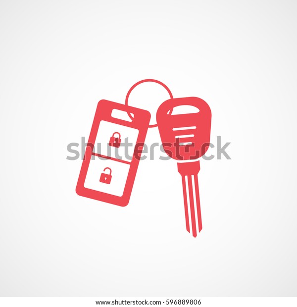 Car Key\
And Label Red Flat Icon On White\
Background
