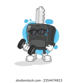 la llave del coche levantando el vector dumbbell. personaje de caricatura