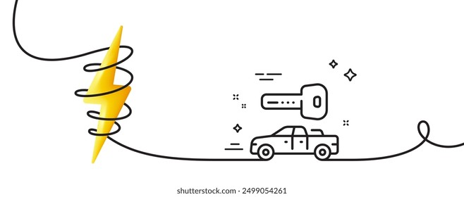 Car key line icon. Continuous one line with curl. Rent transport sign. Buy new vehicle symbol. Car key single outline ribbon. Loop curve with energy. Vector