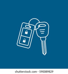 Car Key Line Icon On Blue Background