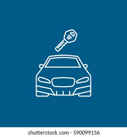 Car And Key Line Icon On Blue Background