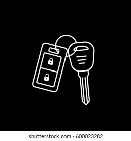 Car Key Line Icon On Black Background