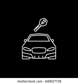 Car And Key Line Icon On Black Background