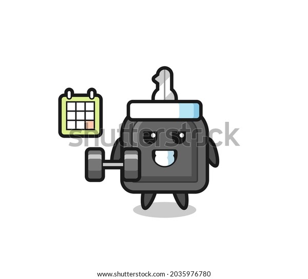 car key mascot cartoon\
doing fitness with dumbbell , cute style design for t shirt,\
sticker, logo element