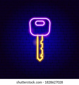 Signo de neón de la llave del coche. Ilustración vectorial de promoción automática.