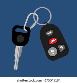 Car key on chain with black auto access padlock alarm security system vector illustration