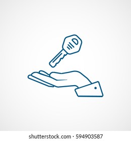 Car Key On Hand Blue Line Icon On White Background