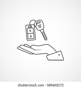 Car Key On Hand Line Icon On White Background
