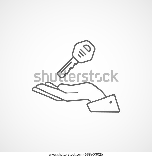 Car Key On Hand\
Line Icon On White\
Background