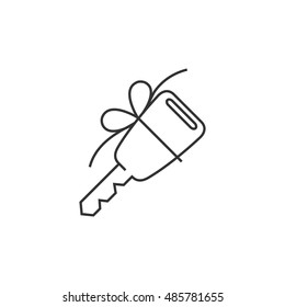 Car key prize icon in thin outline style. Business automotive gift present