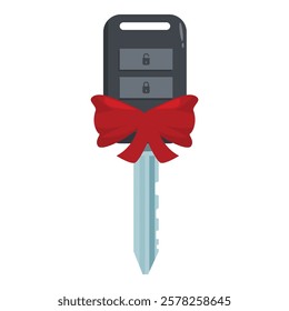 Car key with red bow, symbolizing a special gift, surprise or winning