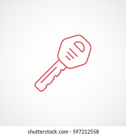 Car Key Red Line Icon On White Background