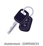 Car key with remote control. Auto keyring, keychain, electronic transponder with locking, unlocking buttons for opening, closing automobile door. Flat vector illustration isolated on white background