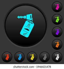 Car key with remote control dark push buttons with vivid color icons on dark grey background