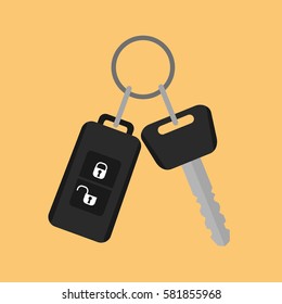 Car key with remote control icon in flat style on a yellow background vector illustration