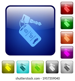 Car key with remote control icons in rounded square color glossy button set