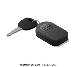 Clave de coche y control remoto. Isométrica ilustración vectorial. Aislado sobre fondo blanco.