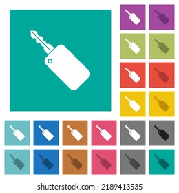 Car key with remote control multi colored flat icons on plain square backgrounds. Included white and darker icon variations for hover or active effects.