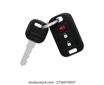 Car Key and Remote Control on Key ring icon 3d render illustration