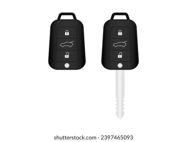 Car Key with Remote. Vector Illustration Isolated on White Background. 