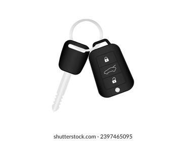 Car Key with Remote. Vector Illustration Isolated on White Background. 