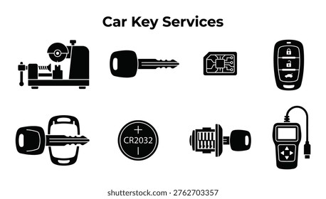 Car key services, locksmith, key cutting machine, remote, fob, transponder chip, programmer.