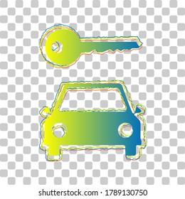 Car key simplistic sign. Blue to green gradient Icon with Four Roughen Contours on stylish transparent Background. Illustration.