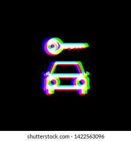 Car key simplistic sign. Red, green and blue unfocused contour icon at black background. Illustration.