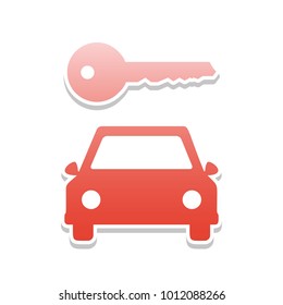Car key simplistic sign. Vector. Reddish icon with white and gray shadow on white background. Isolated.