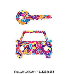 Car key simplistic sign. Vector. Stained glass icon on white background. Colorful polygons. Isolated.