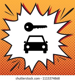 Car key simplistic sign. Vector. Comics style icon on pop-art background.