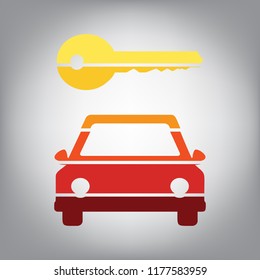 Car key simplistic sign. Vector. Horizontally sliced icon with colors from sunny gradient in gray background.