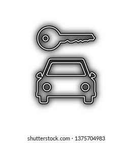Car key simplistic sign. Vector. Double contour black icon with soft shadow at white background. Isolated.
