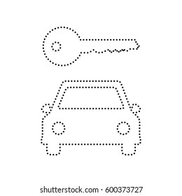 Car key simplistic sign. Vector. Black dotted icon on white background. Isolated.