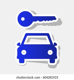 Car key simplistic sign. Vector. New year bluish icon with outside stroke and gray shadow on light gray background.