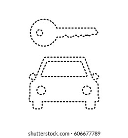 Car key simplistic sign. Vector. Black dashed icon on white background. Isolated.