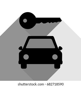 Car key simplistic sign. Vector. Black icon with two flat gray shadows on white background.