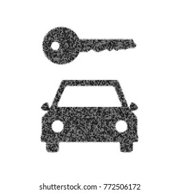 Car key simplistic sign. Vector. Black icon from many ovelapping circles with random opacity on white background. Noisy. Isolated.