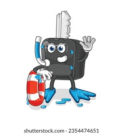the car key swimmer with buoy mascot. cartoon vector