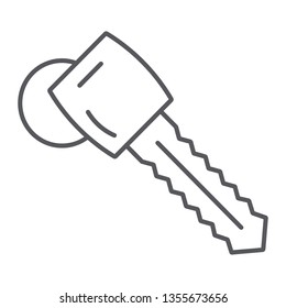 Car key thin line icon, auto and security, unlock sign, vector graphics, a linear pattern on a white background, eps 10.